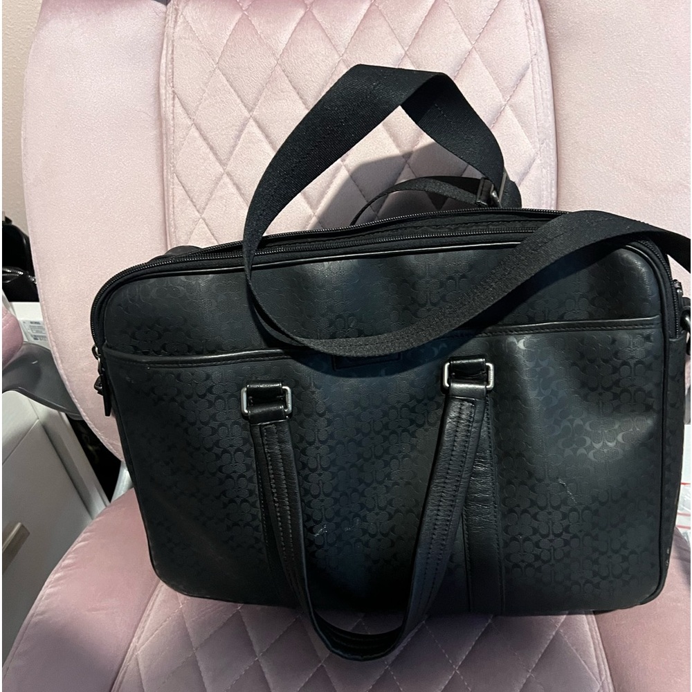 Coach Men's Business Bag Micro Signature Black PVC Razor Messenger Laptop Bag